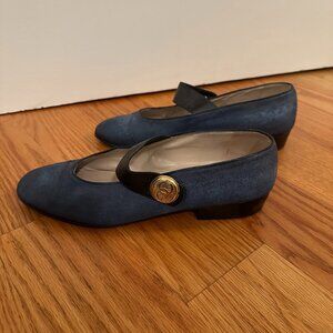 Vintage Chanel Mary Janes Navy Blue with Gold - Size 41